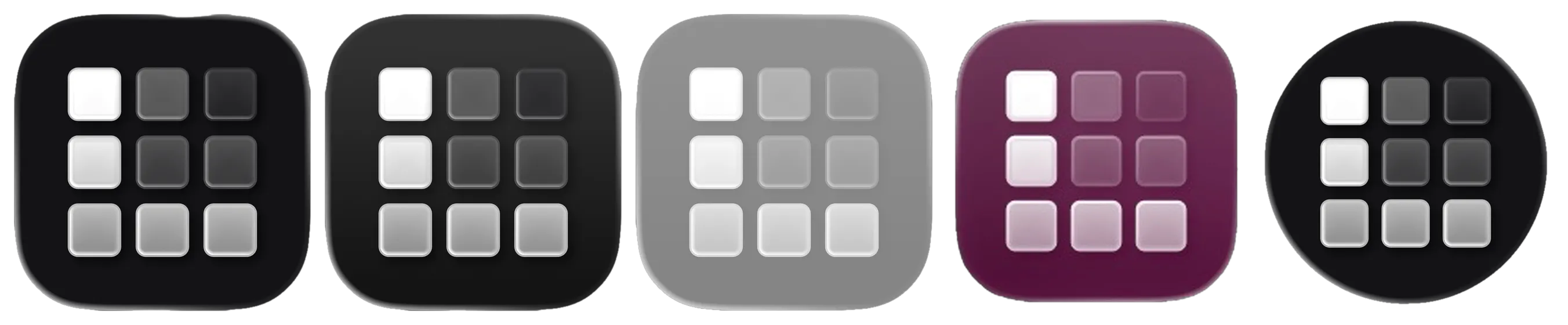 Variants generated by Icon Composer: dark, alternate dark, light, purple tinted, and watchOS